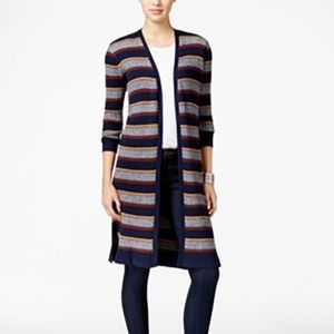 Style & Co. Woman blue/gray striped open cardigan duster sweater size 2X